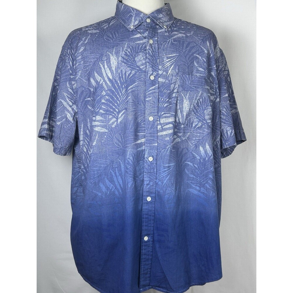 Foundry Shirt Large Tall Men's 2XL Blue Denim Ombre Short Sleeve Button-Up